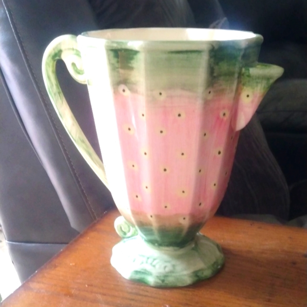Vintage Lillian Vernon Pink and Green Pitcher